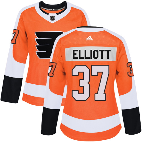 Adidas Philadelphia Flyers #37 Brian Elliott Orange Home Authentic Women Stitched NHL Jersey